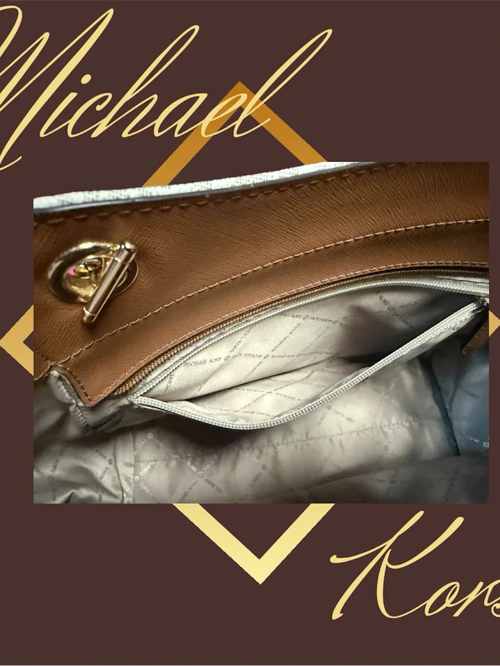 Michael Kors Cream Logo Tote with Gold Chain Straps - Picture 7 of 7